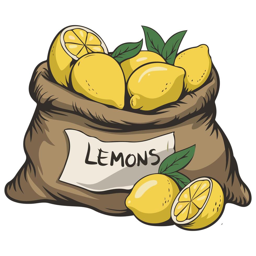 Lemon Sack Cartoon Vegetables in Large Brown Bag Illustration vector