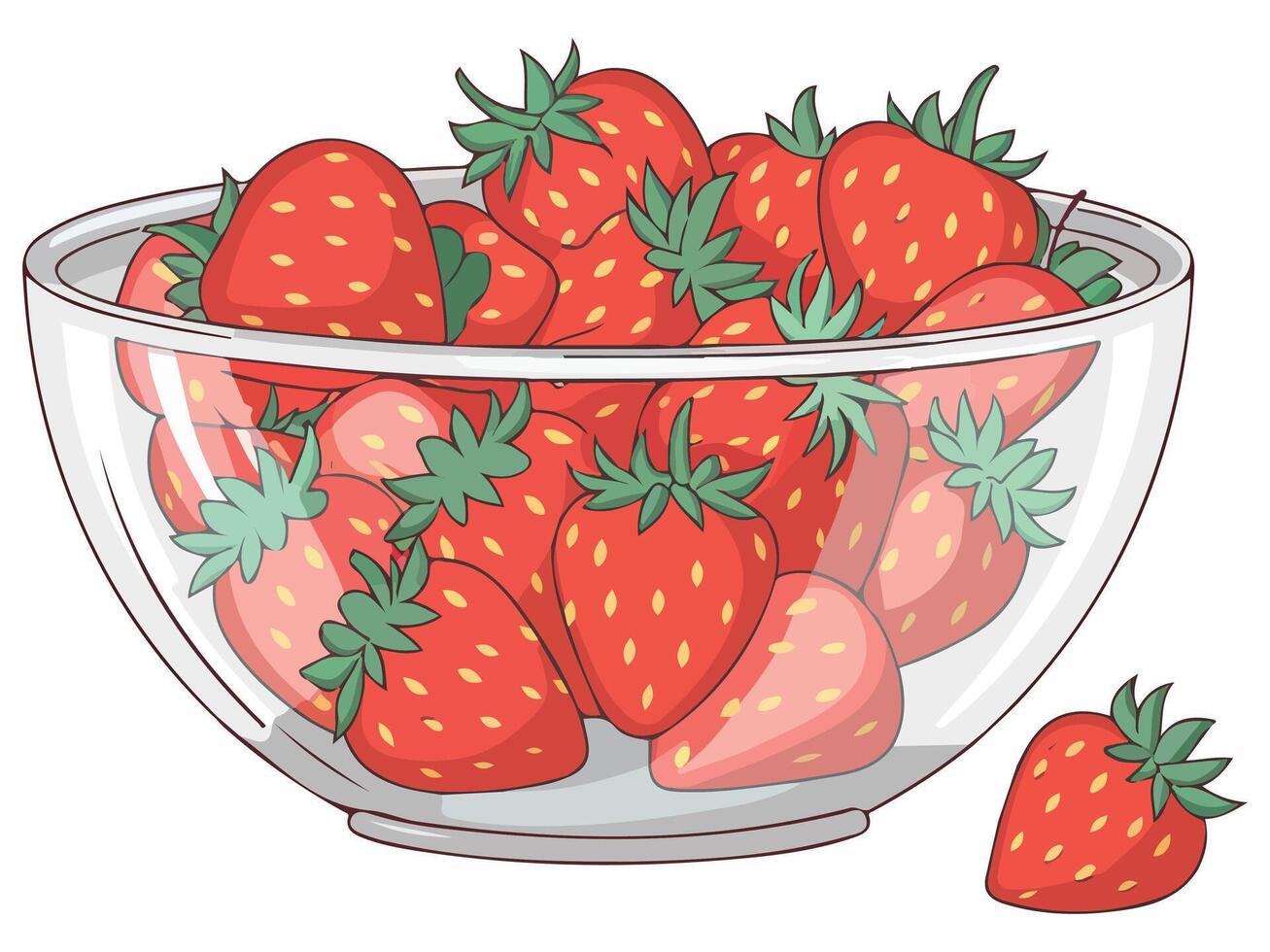 Fresh Strawberries in Glass Bowl and Deep Dish Plate vector