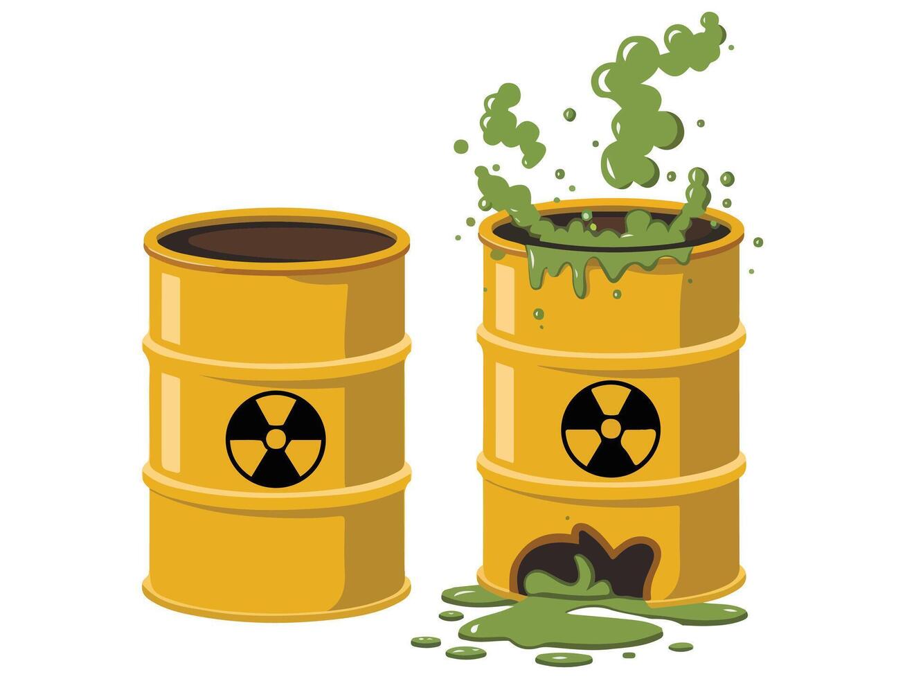 Illustration of Open Acid Barrels with Toxic Green Liquid vector