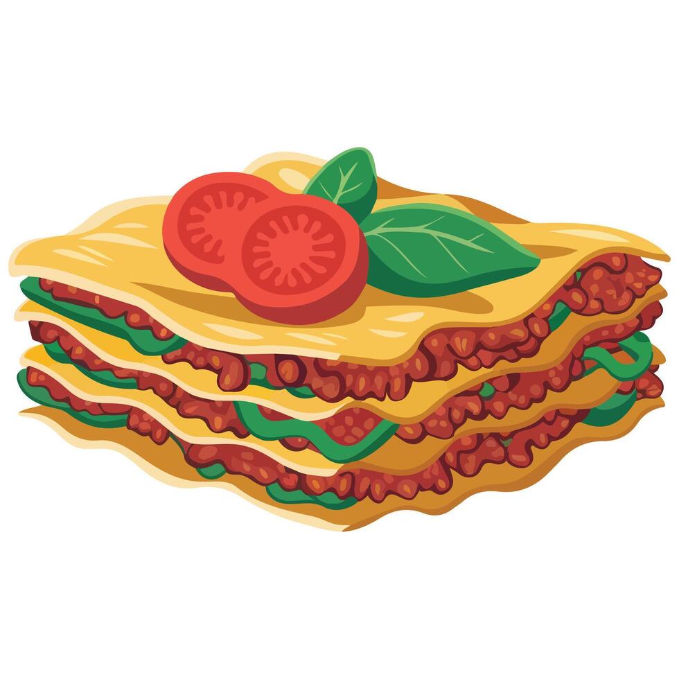 Cartoon Style Lasagna Savory Italian Food Illustration vector