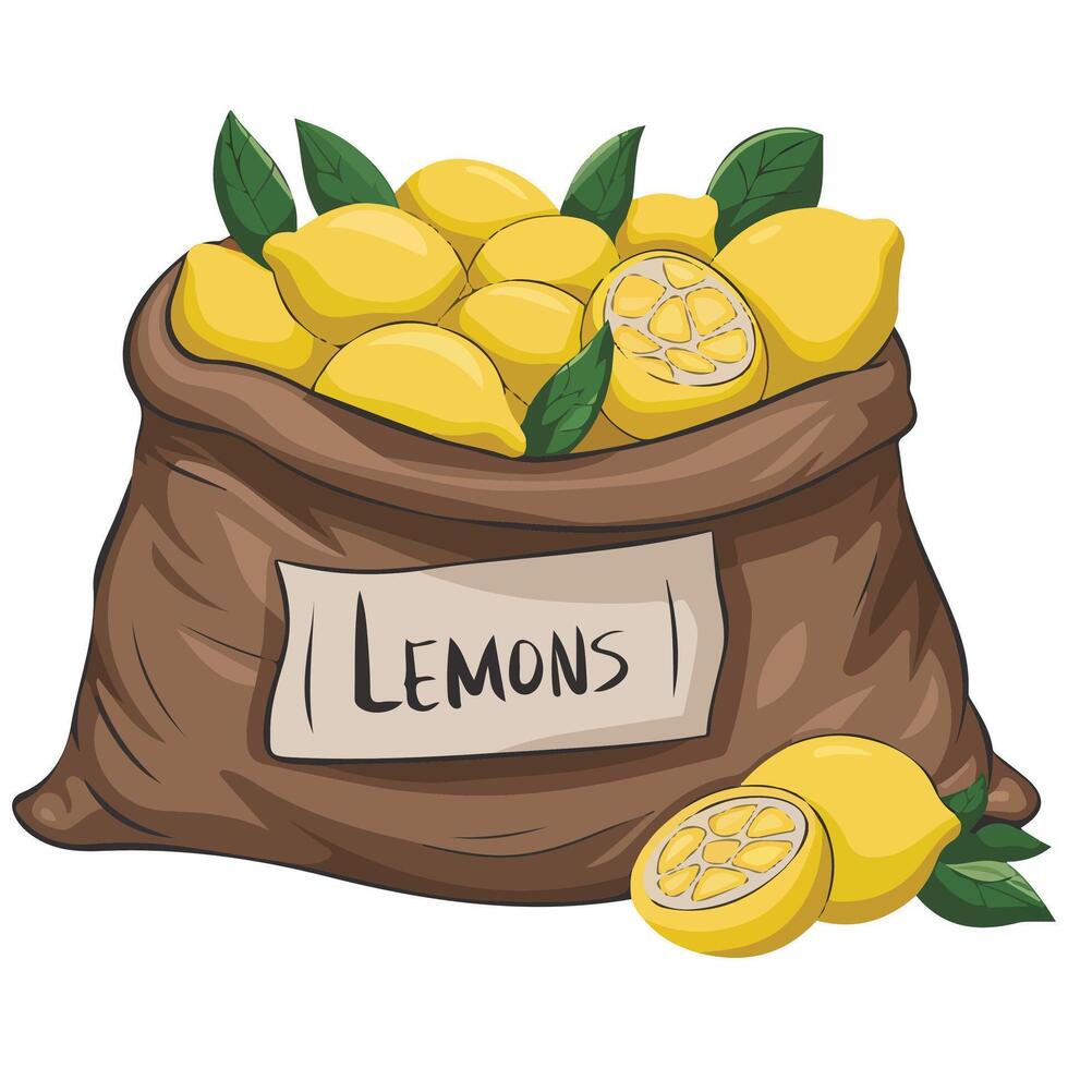 Cartoon Sack with Lemons and Vegetables Illustration vector