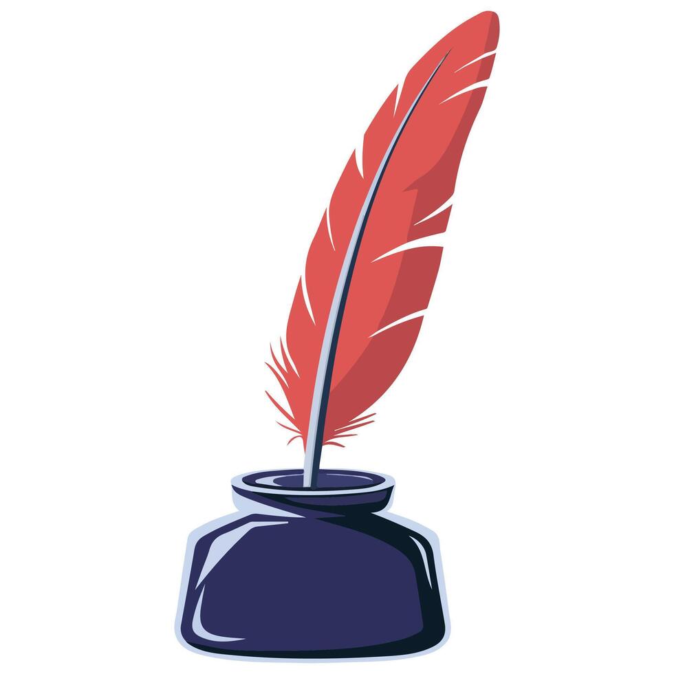 Colorful Quill and Inkwell Illustration Feather Pen vector