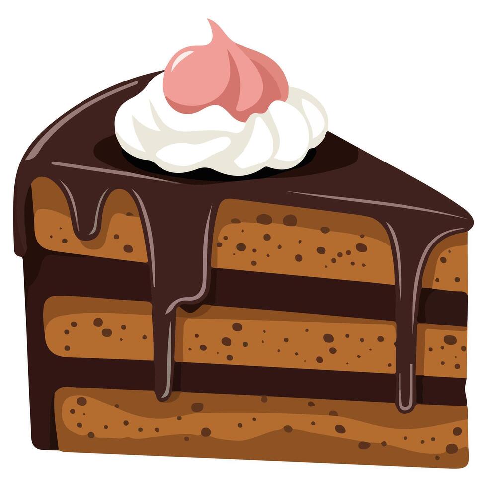 Delicious Piece of Cake on Plate Isolated Dessert with Cream and Biscuit, Birthday Confectionery vector