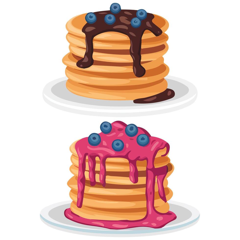 Flat Design of Pancakes with Various Toppings Breakfast Concept vector
