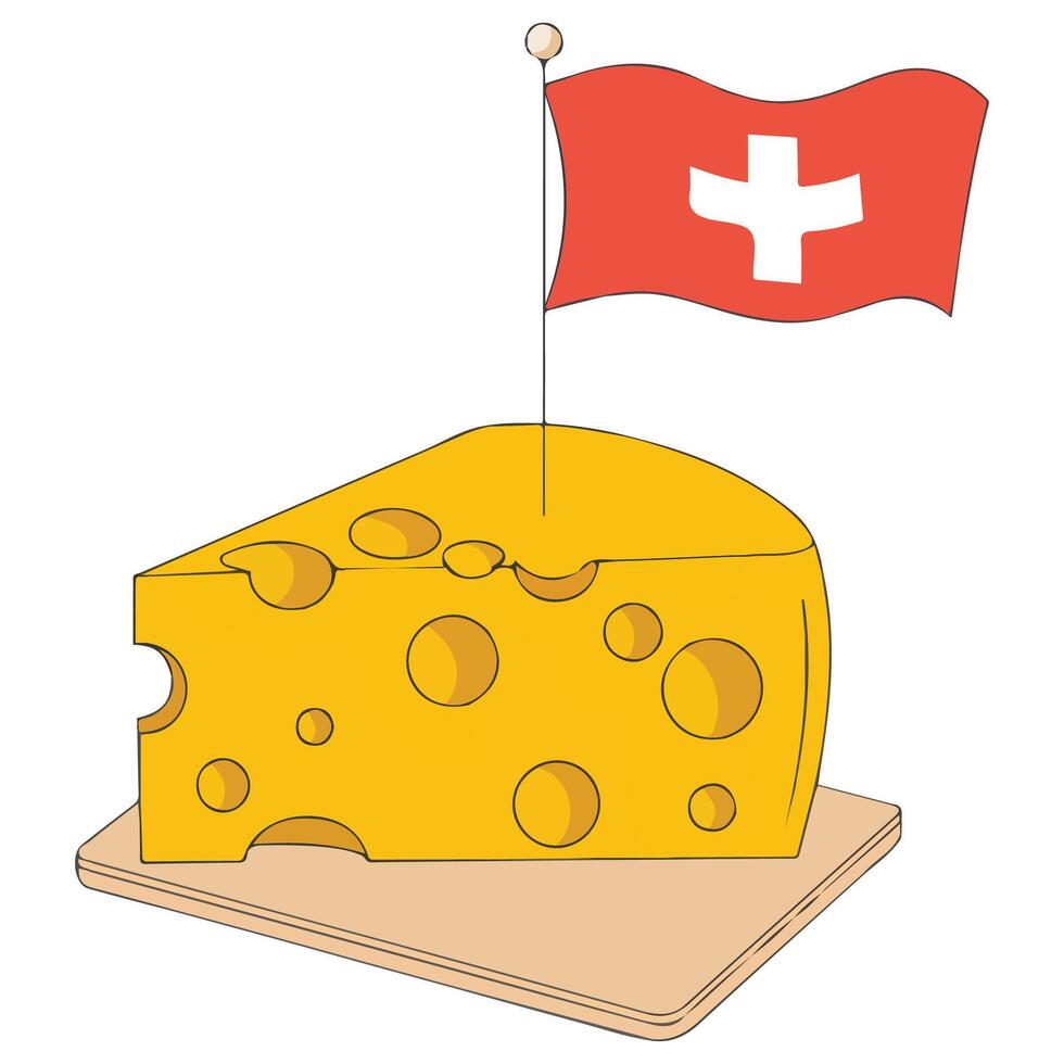 Swiss Cheese with Switzerland Flag Delicatessen Dairy Product vector