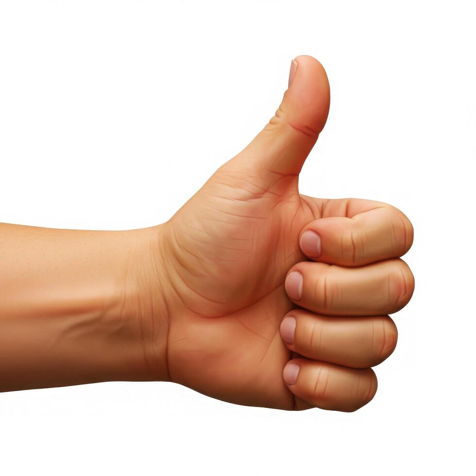 A hand with a thumb up gesture on a white background photo