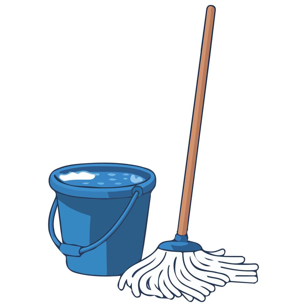 Cleaning Tools Bucket and Mop Isolated vector