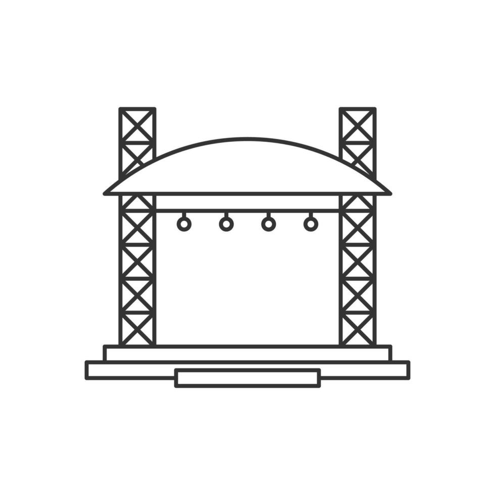 Stage constructions flat line icon. Scene, event equipment rental sign. Thin linear logo for concert, music festival. vector