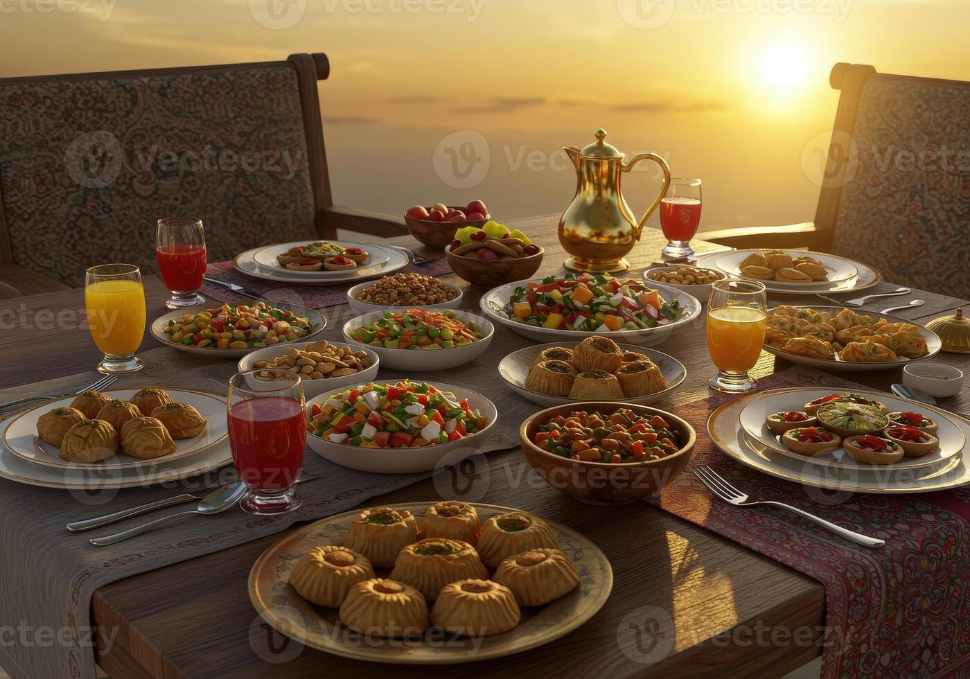 A table with food and drinks photo