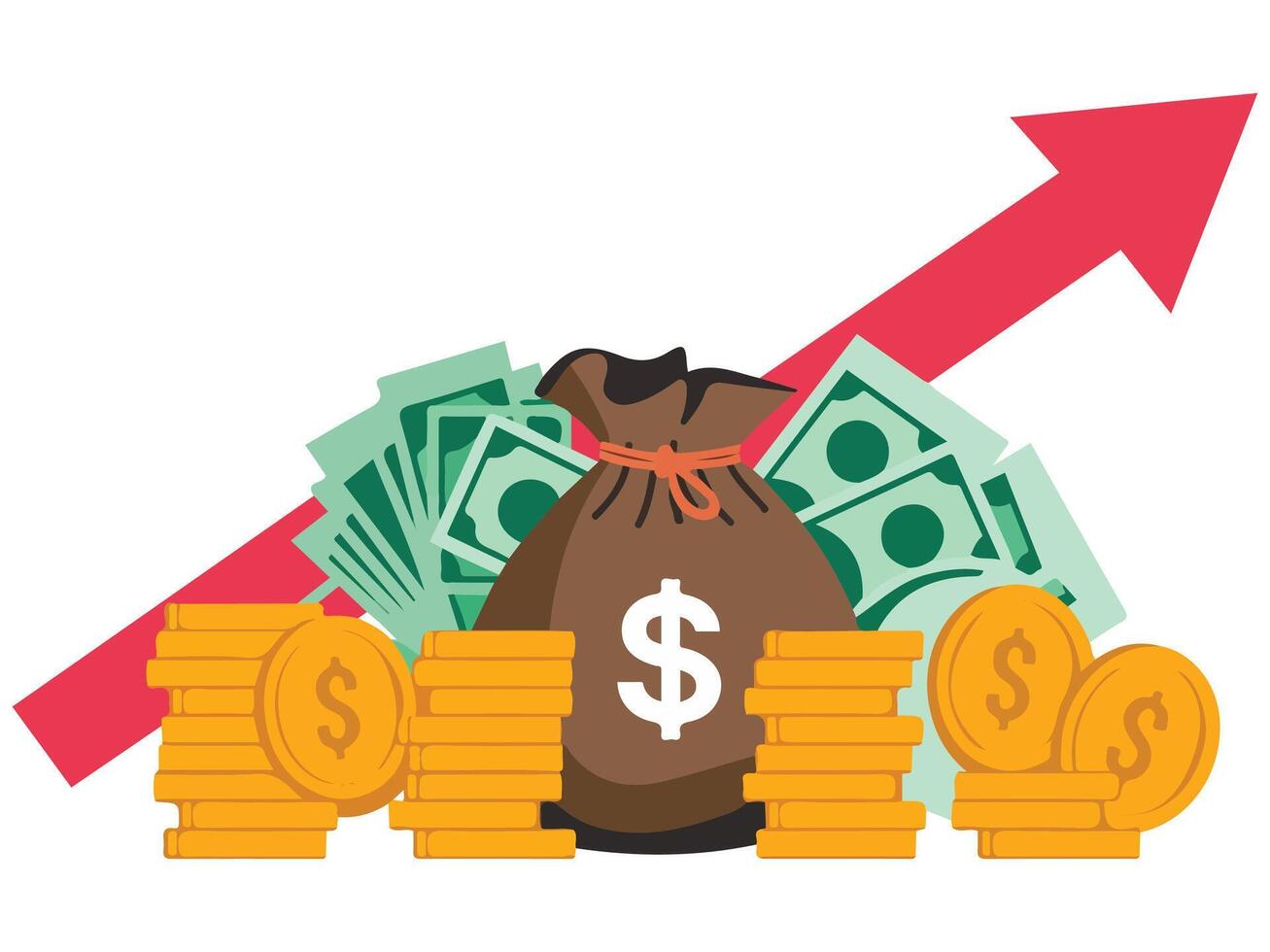 of Money Pile and Red Arrow vector
