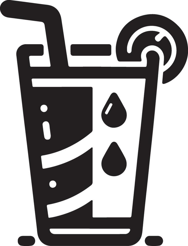 a black and white illustration of a glass with a drink and a straw vector