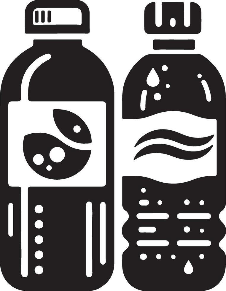 two bottles of water with a black and white design vector