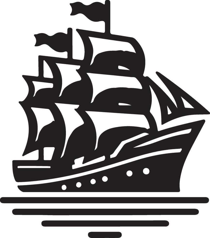 Clean black and white illustration of a sailing ship vector