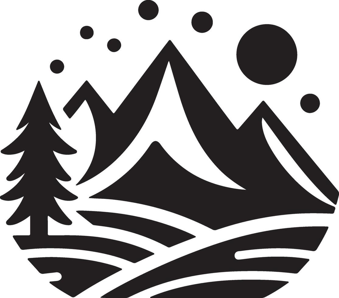 Unique black and white logo of a mountain and trees vector