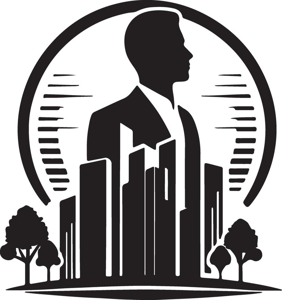 a silhouette of a man in a suit standing in front of a cityscape vector