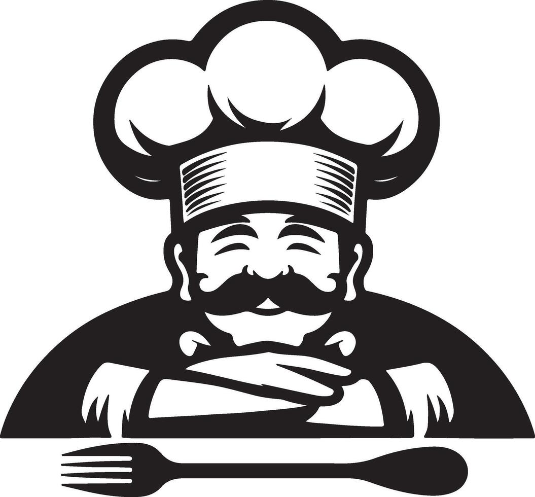 chef with mustache and fork illustration vector