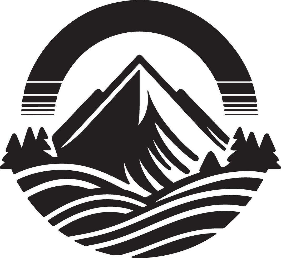 mountain landscap illustratioe with trees and sunn vector