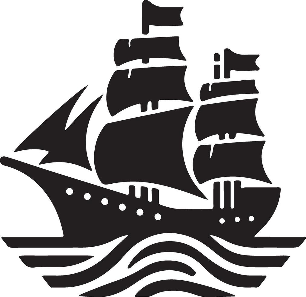 Black and white illustration of a sailing ship vector