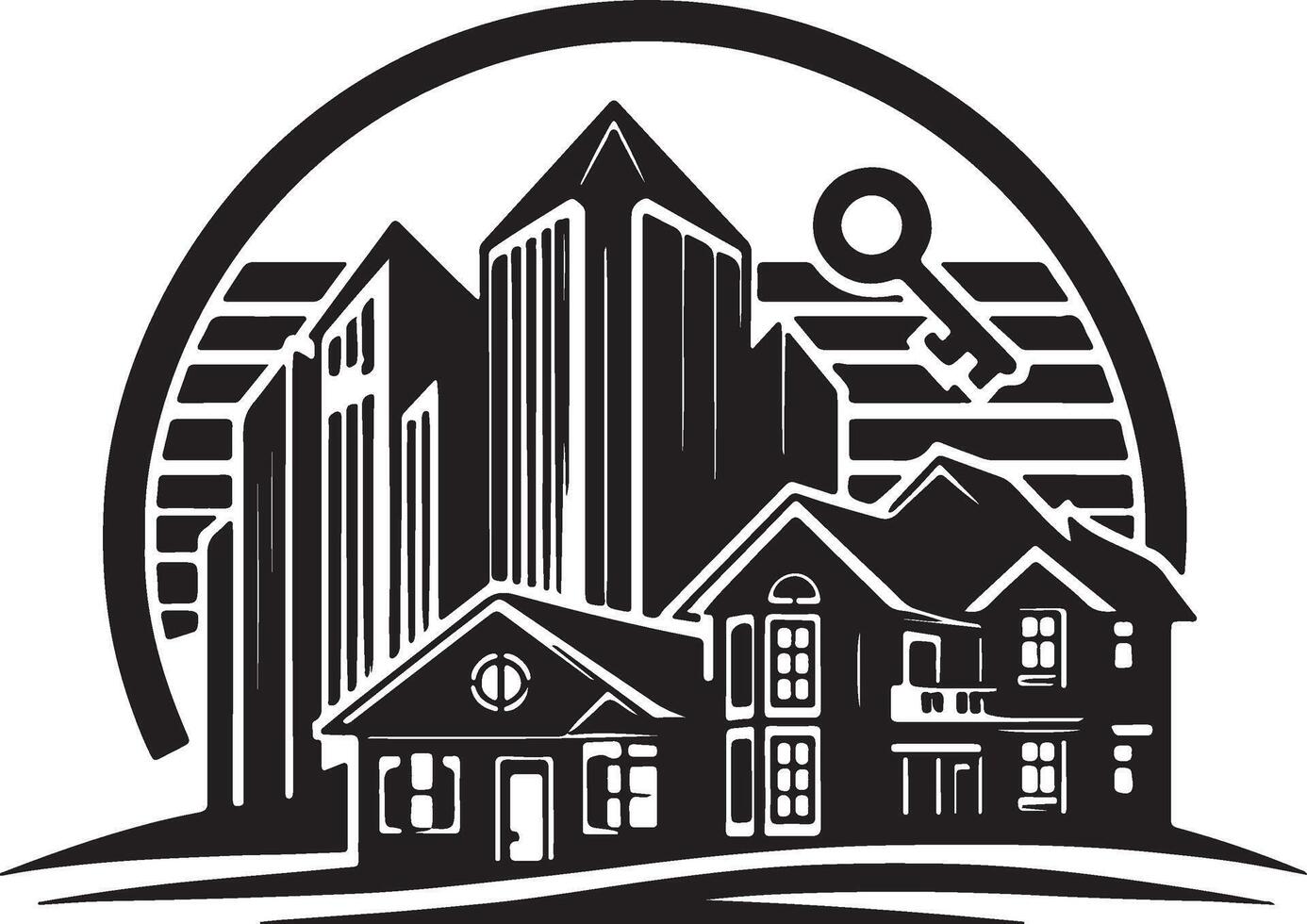 a black and white logo of a house and key vector