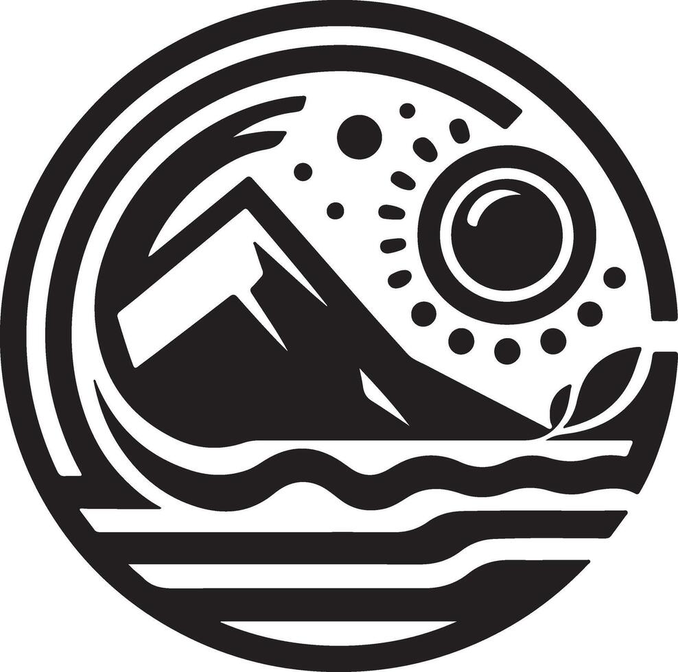 a black and white logo of a mountain and a wave vector