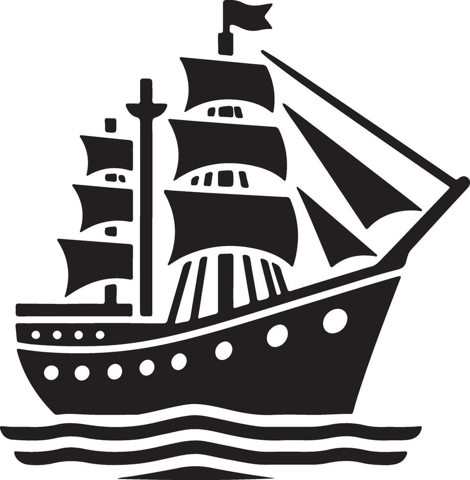 Clean and unique black and white illustration of a sailing ship vector