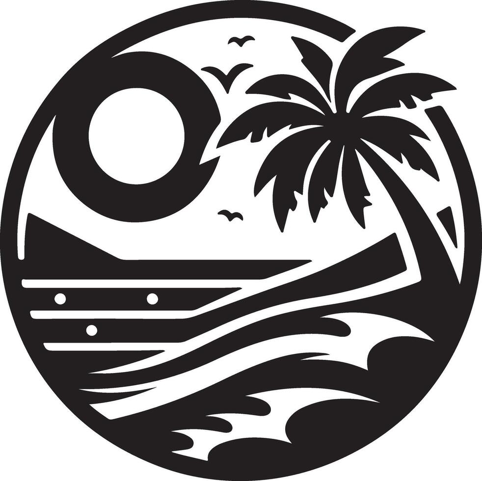 a black and white logo of a palm tree and waves vector
