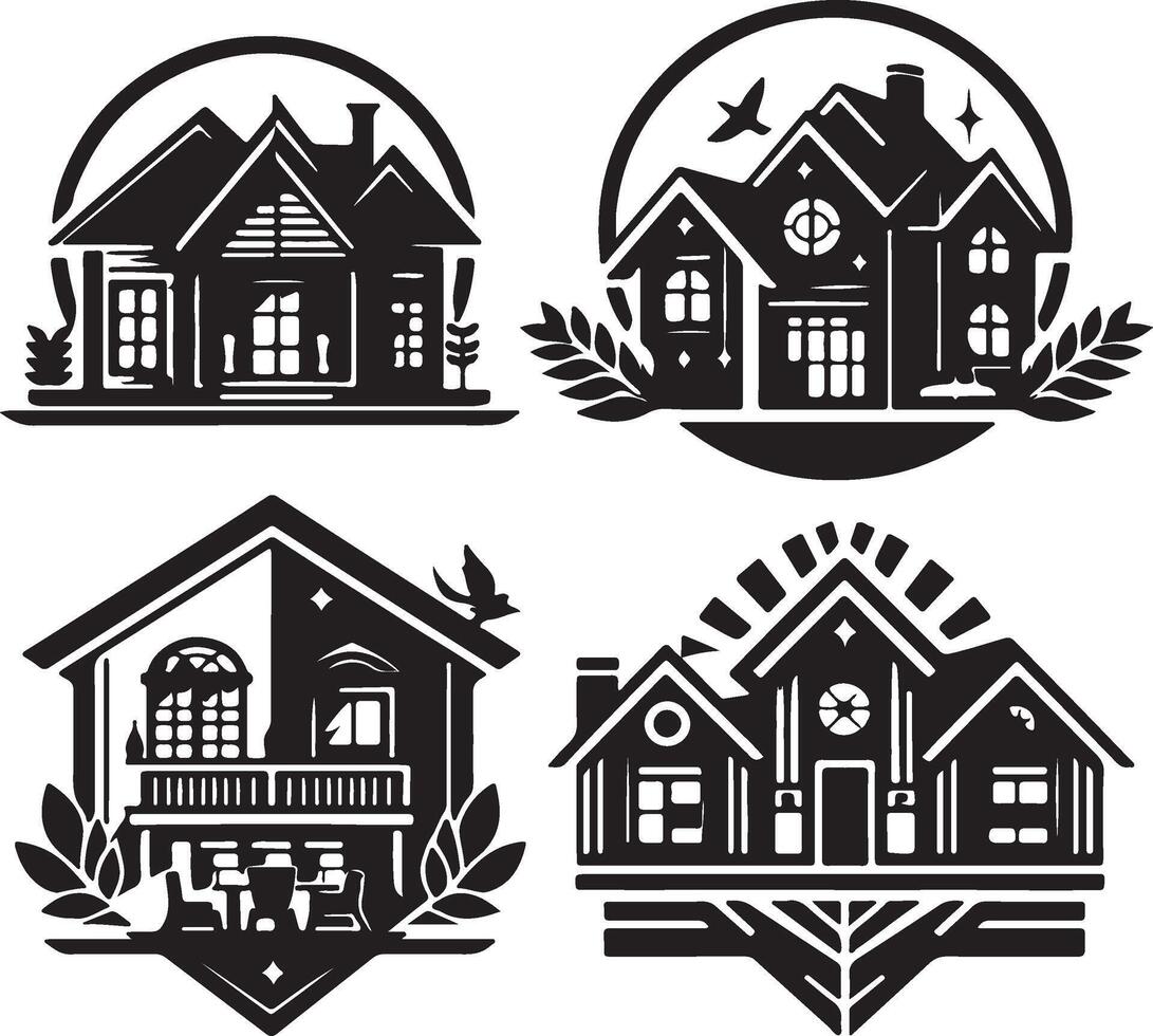 four different types of houses in different styles vector