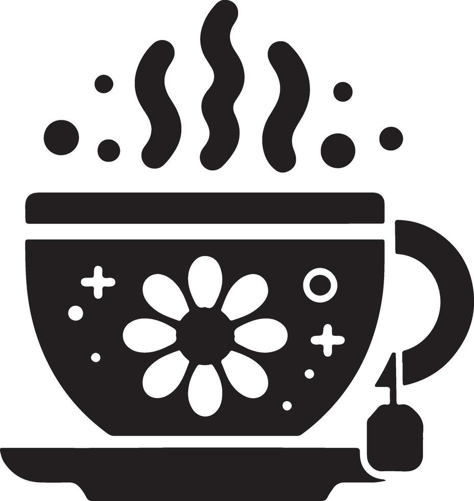 a black and white cup with a flower on it vector