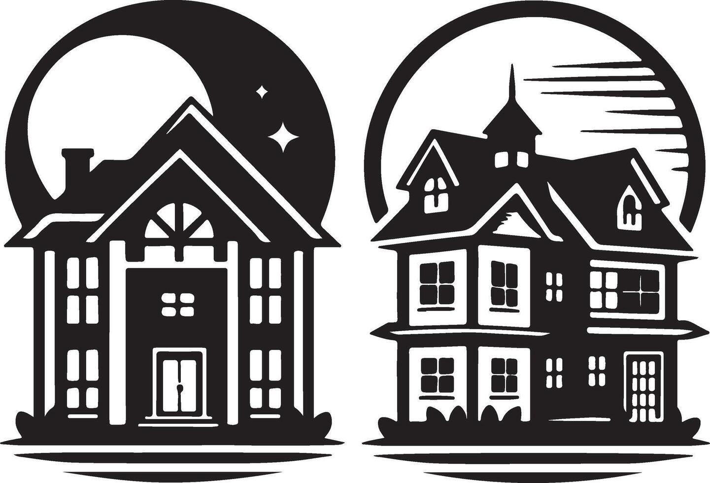 two houses with a moon and stars on them vector