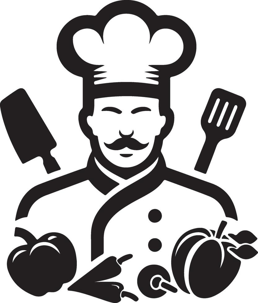 chef with vegetables and utensils vector