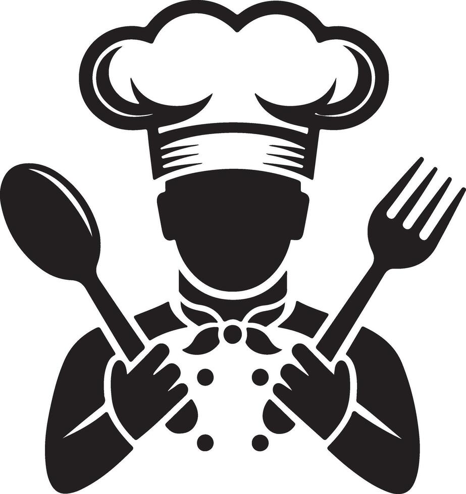 a chef holding a spoon and fork in his hand vector