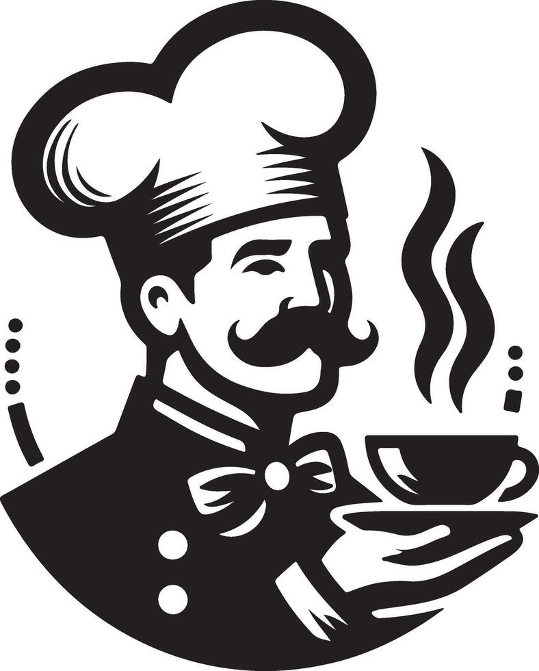 chef with mustache and cup of coffee vector