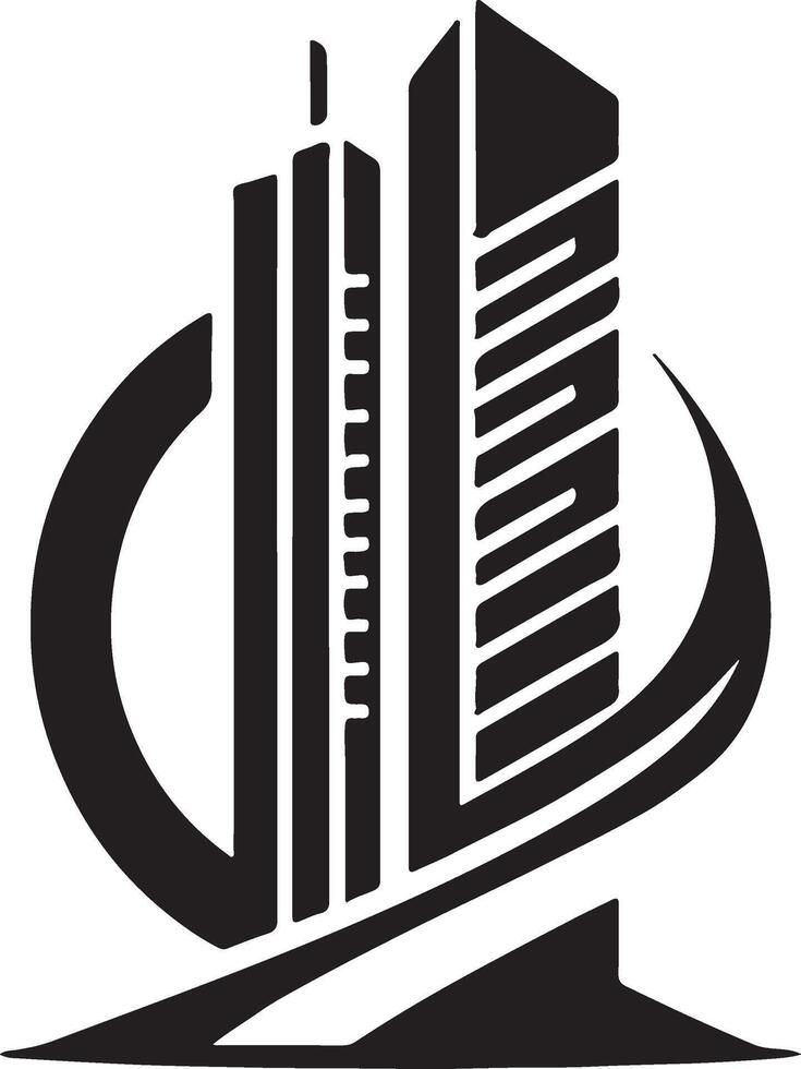 a black and white logo of a building with a large tower vector