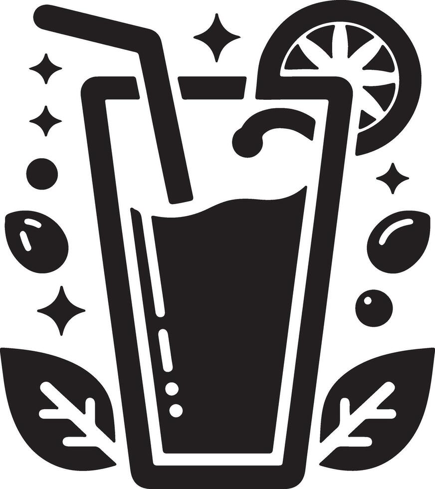 a black and white illustration of a drink with a straw vector