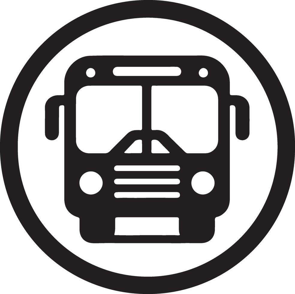 a black and white bus icon in a circle vector