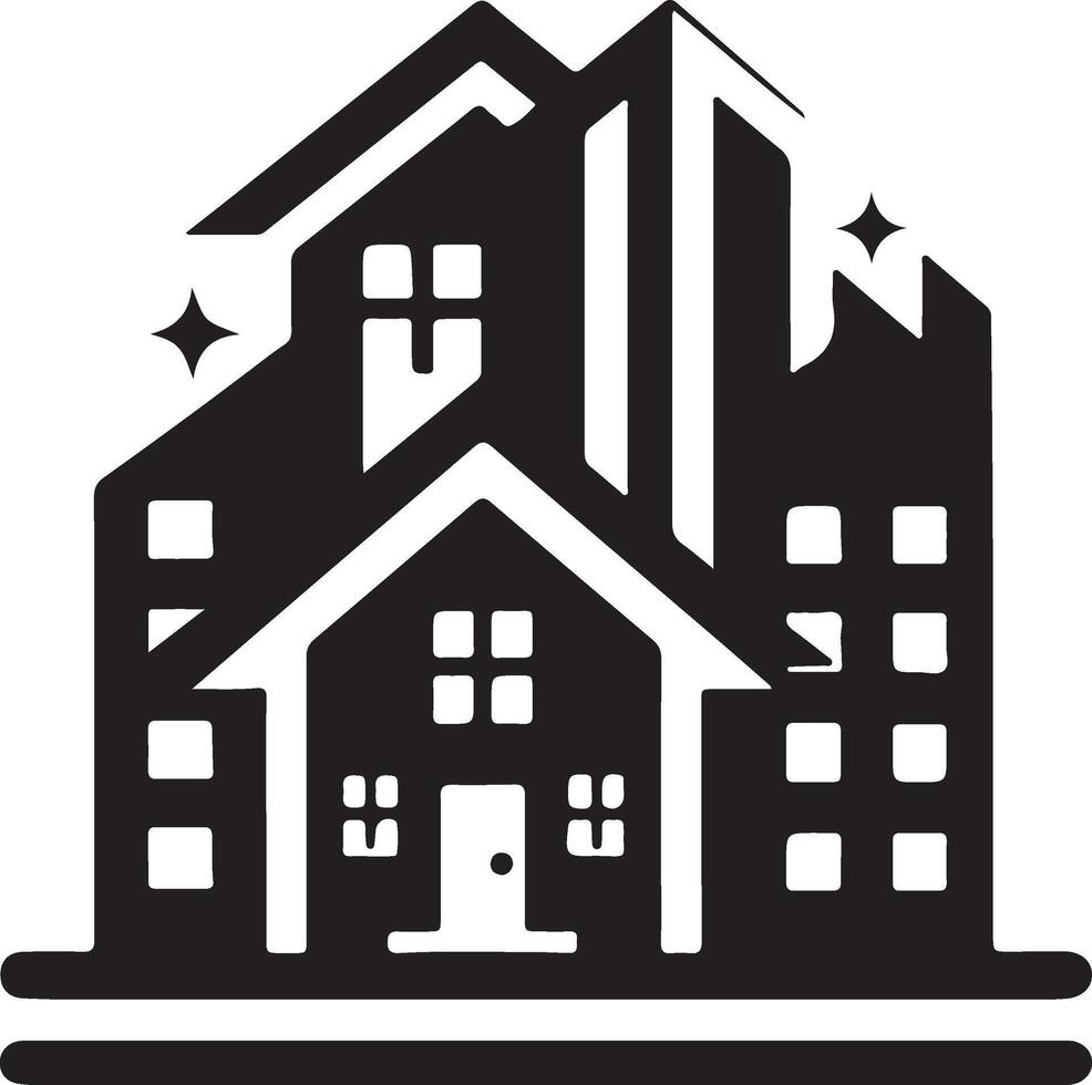 a black and white image of a house with a star on it vector