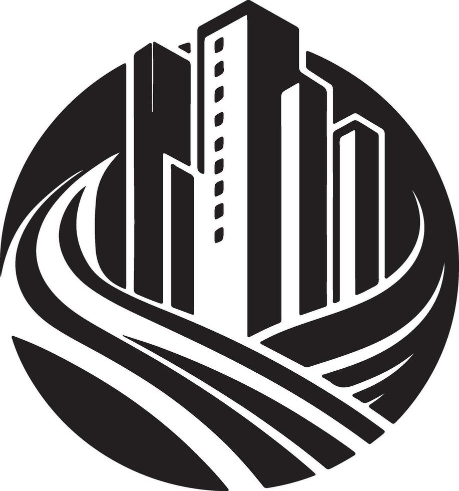 a black and white logo of a city with a river vector