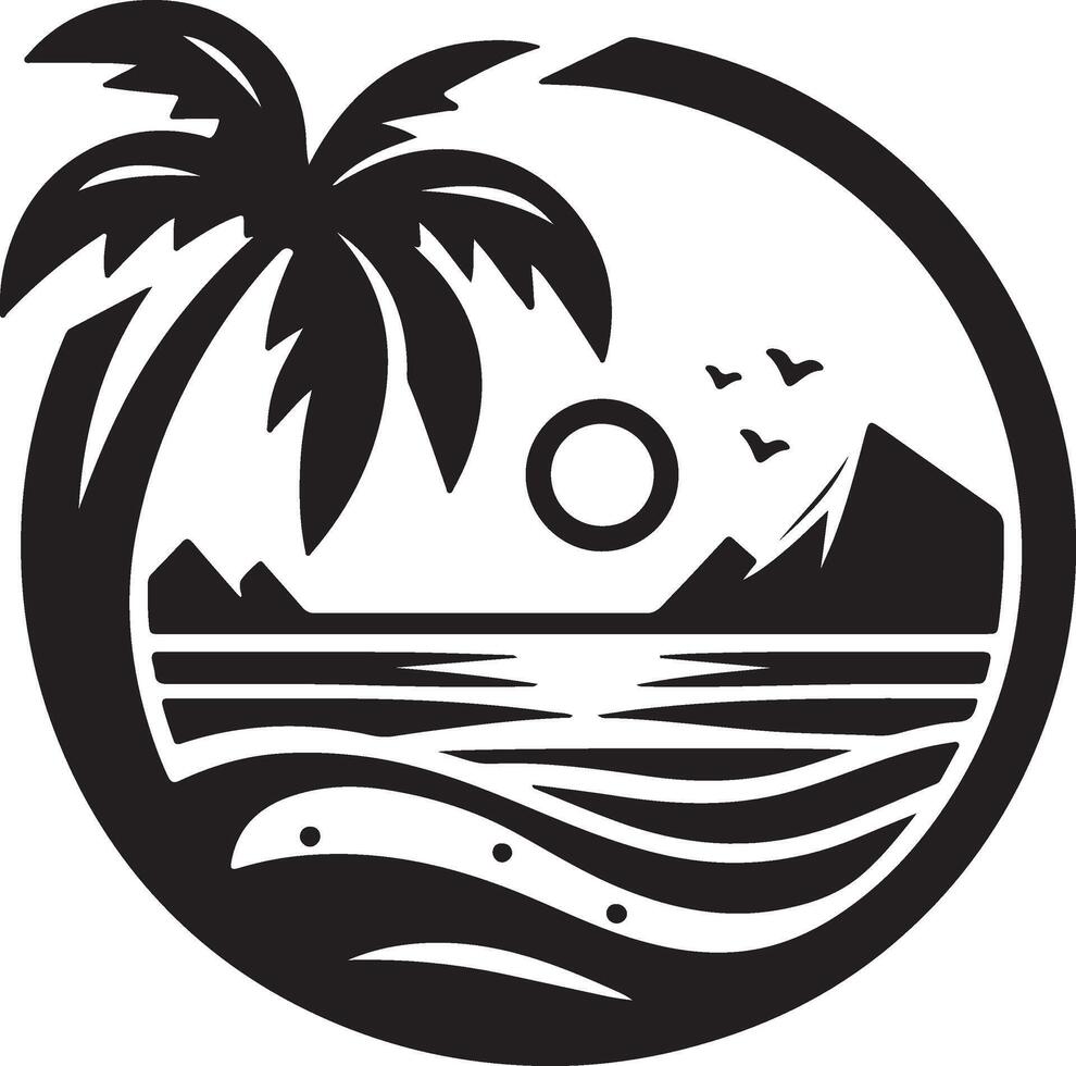 a black and white logo of a palm tree and the ocean vector