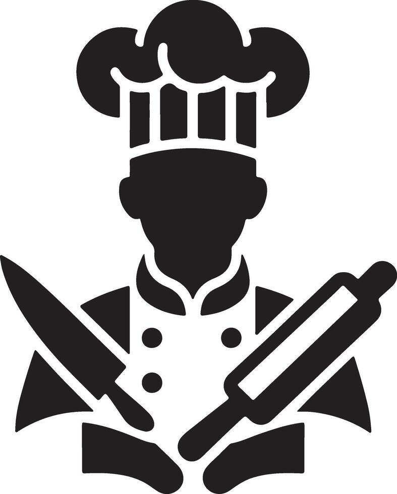 a black and white silhouette of a chef with a knife and rolling pin vector