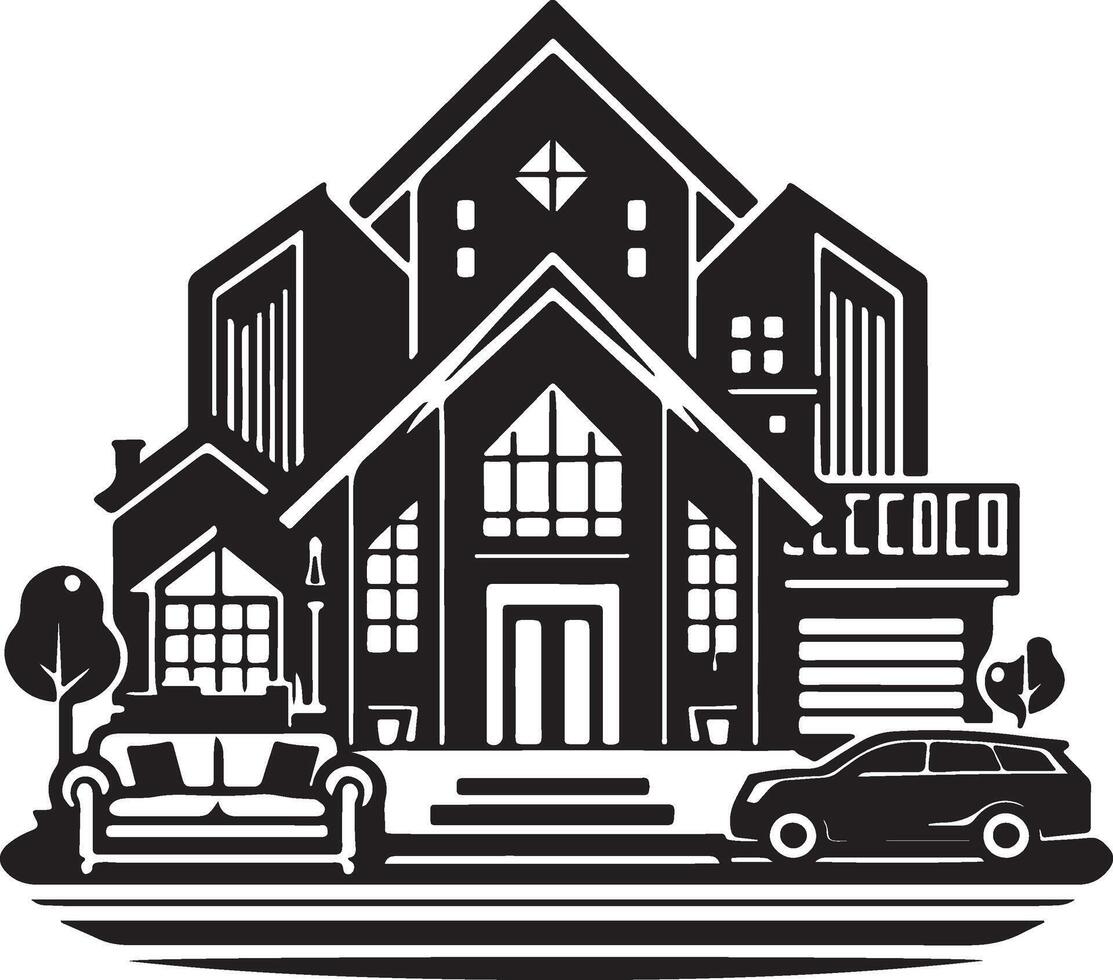 a black and white illustration of a house vector