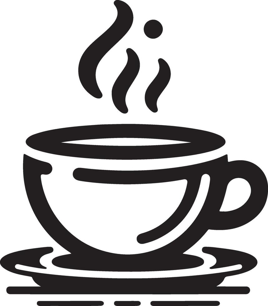 a black and white cup of coffee on a saucer vector