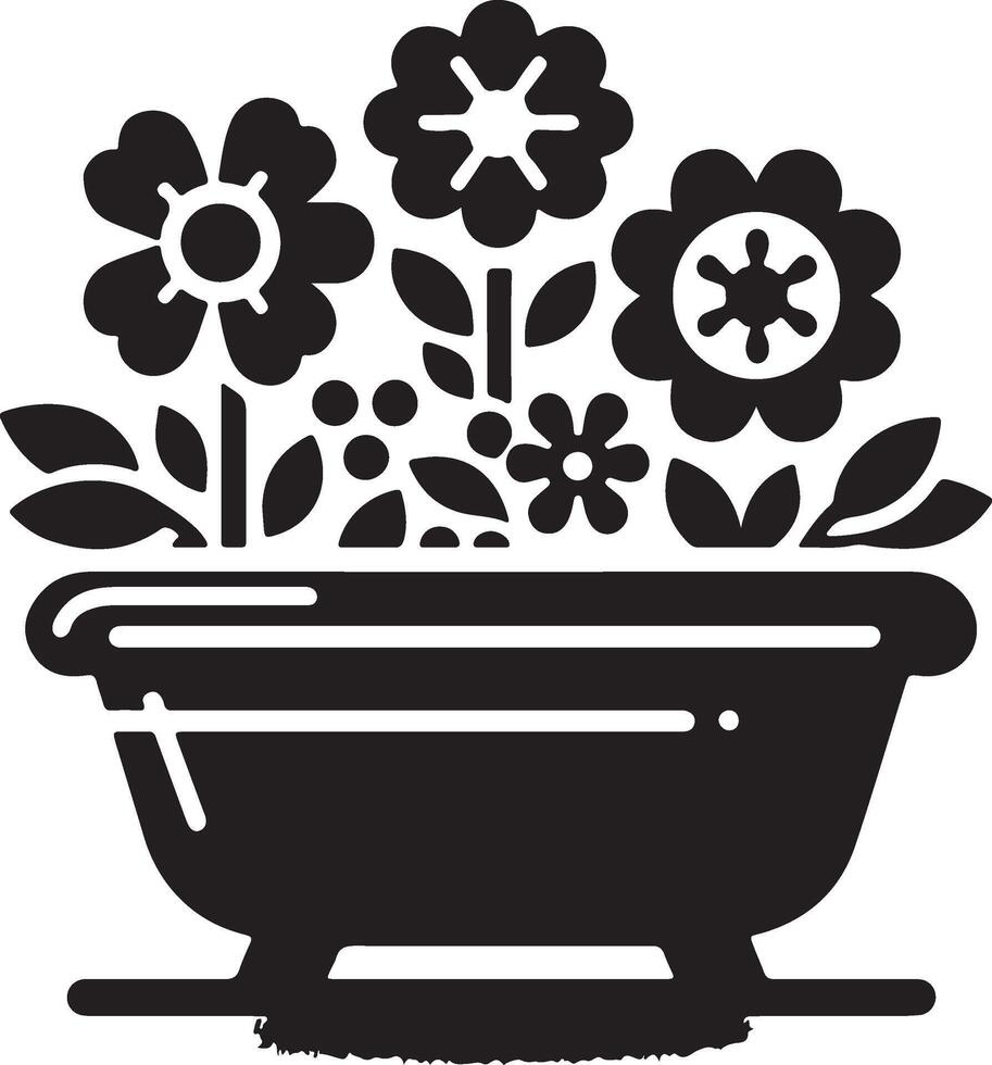 black and white illustration of a flower pot vector