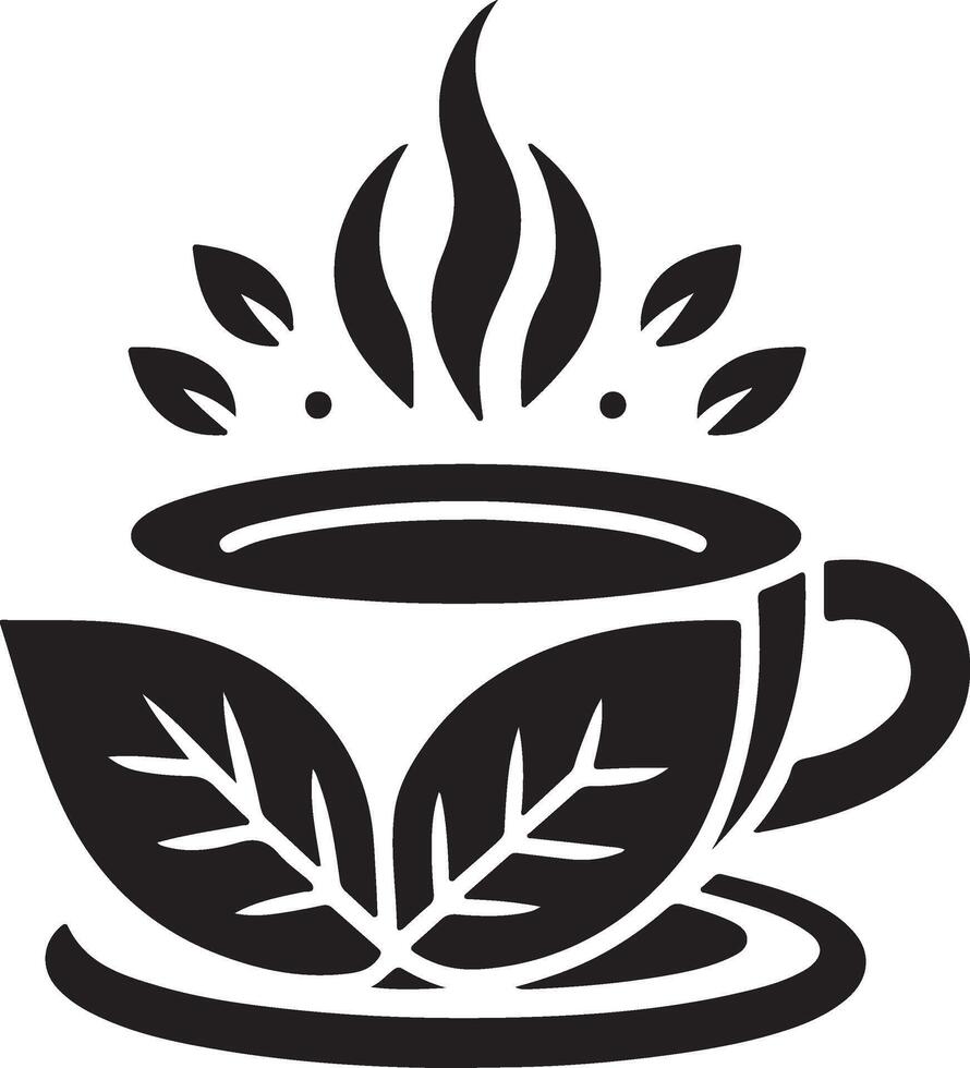 a black and white cup with leaves on it vector