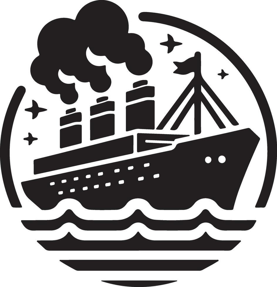 a black and white logo of a ship with smoke coming out of it vector