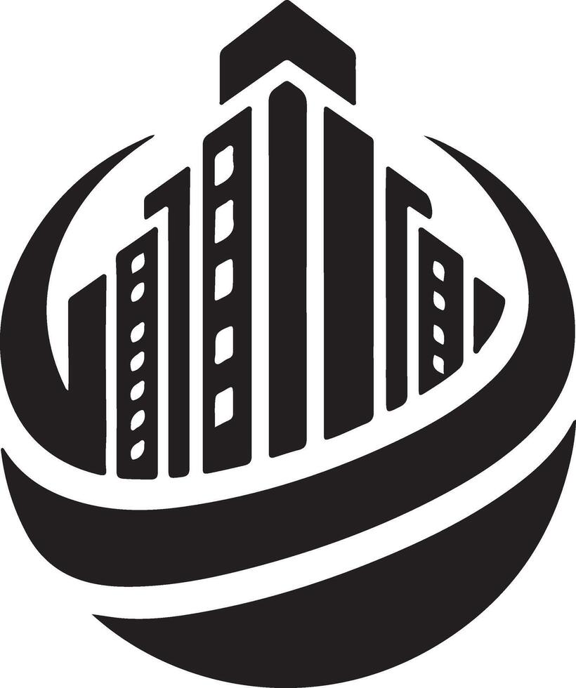 a black and white logo for a building vector