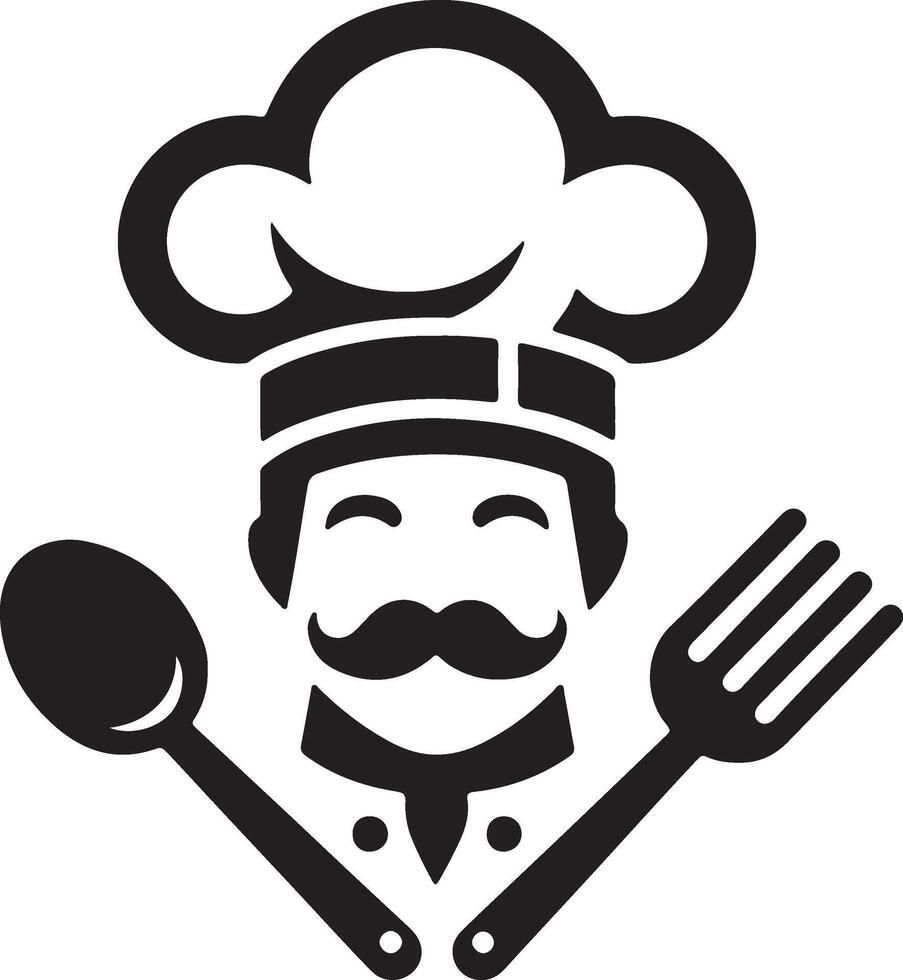 chef with mustache and fork and spoon illustration vector
