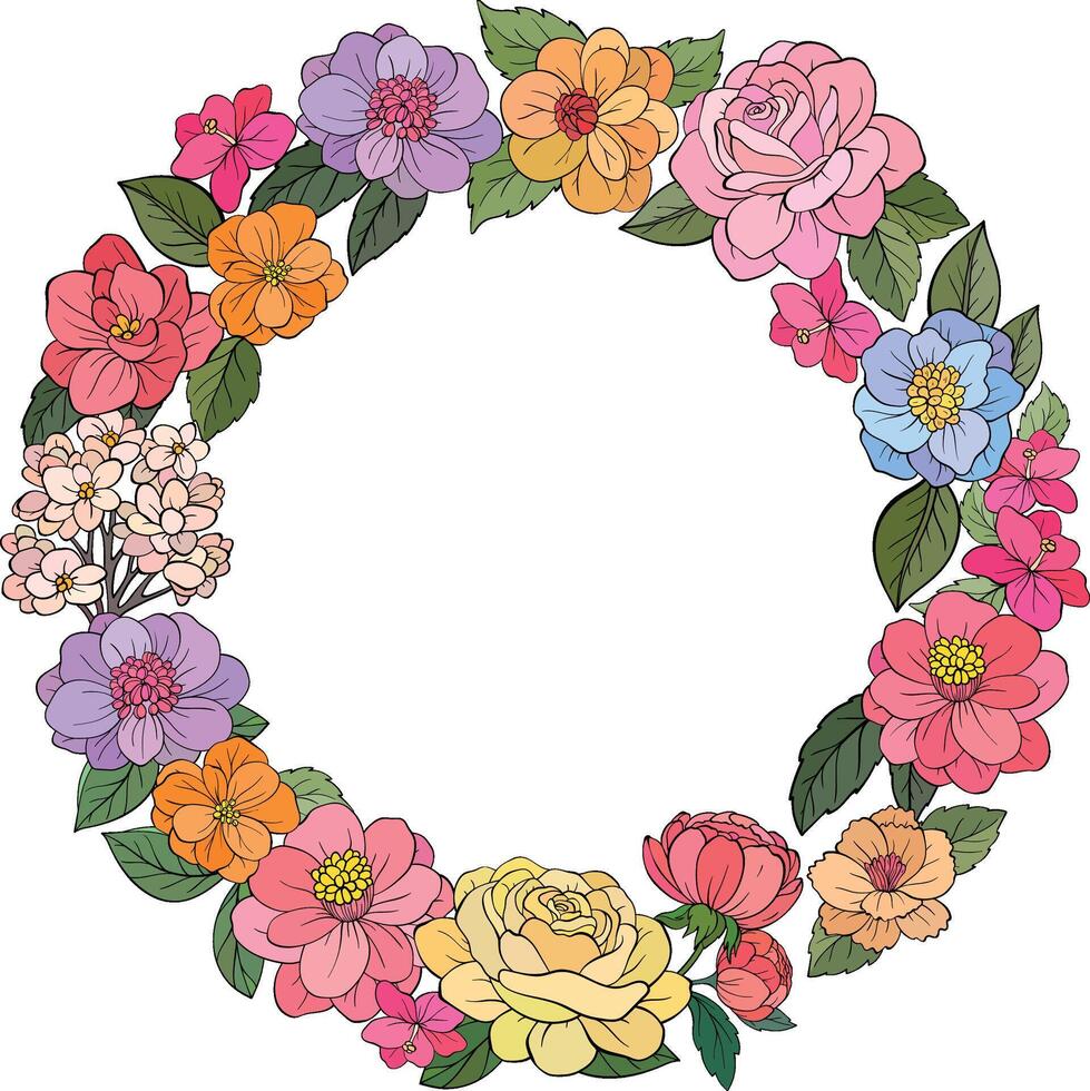 circular wreath made of floral elements. vector