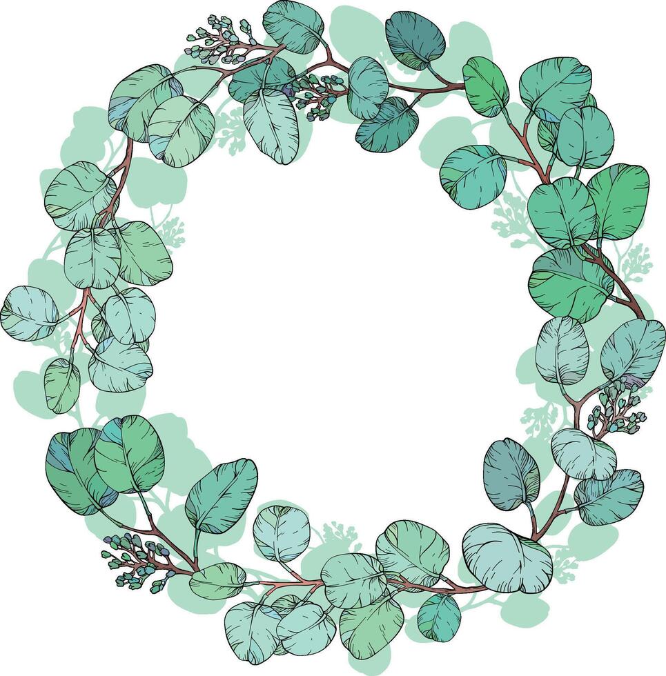 circular wreath made of Eucalyptus leaves and Foliage vector