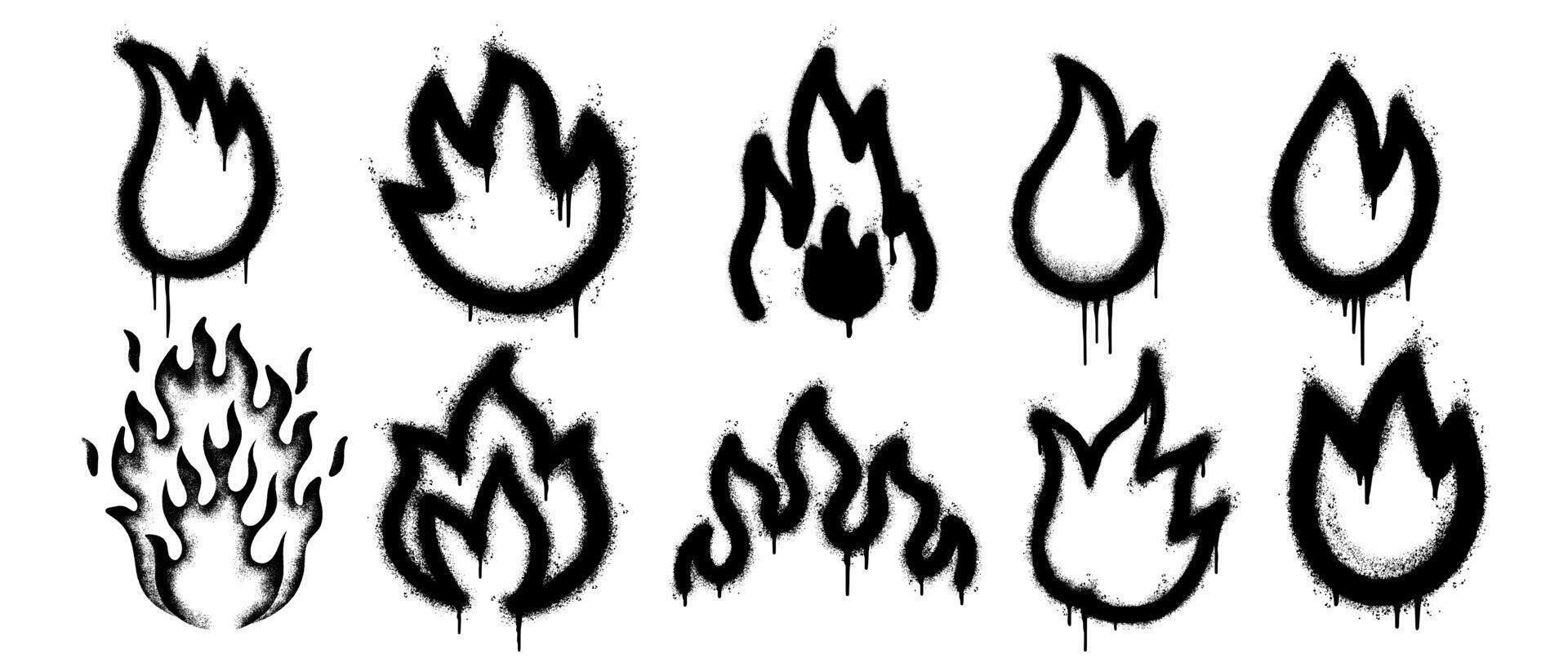 Set of graffiti spray paint flame icon. design elements for banner, flyer, street art, cards, poster, and ads. vector