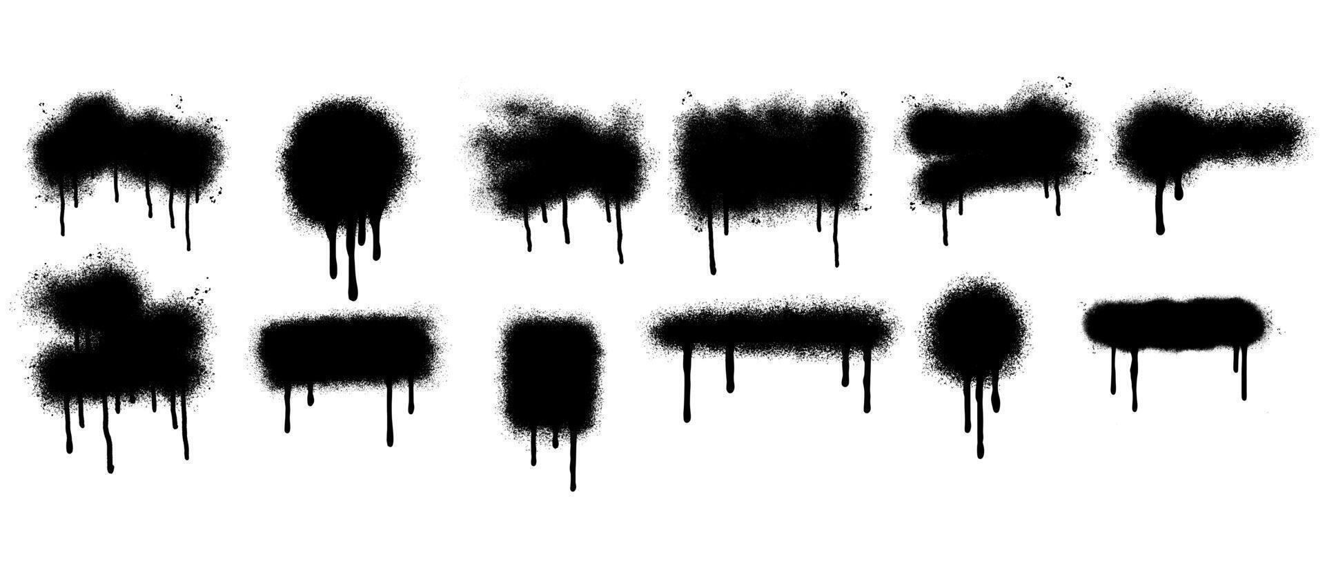 Set of graffiti Spray painted Drips Black ink splatters isolated on white background. vector